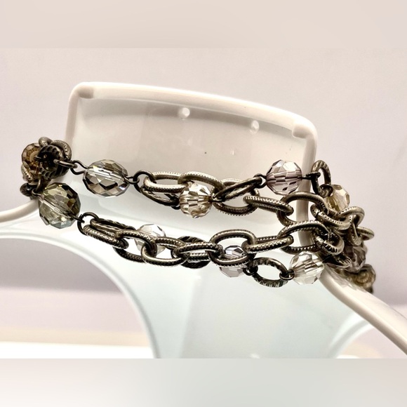 3 for $30 Loft Antiqued Silver Tone Long Doubled Linked Chain Crystal Beads - Picture 3 of 7
